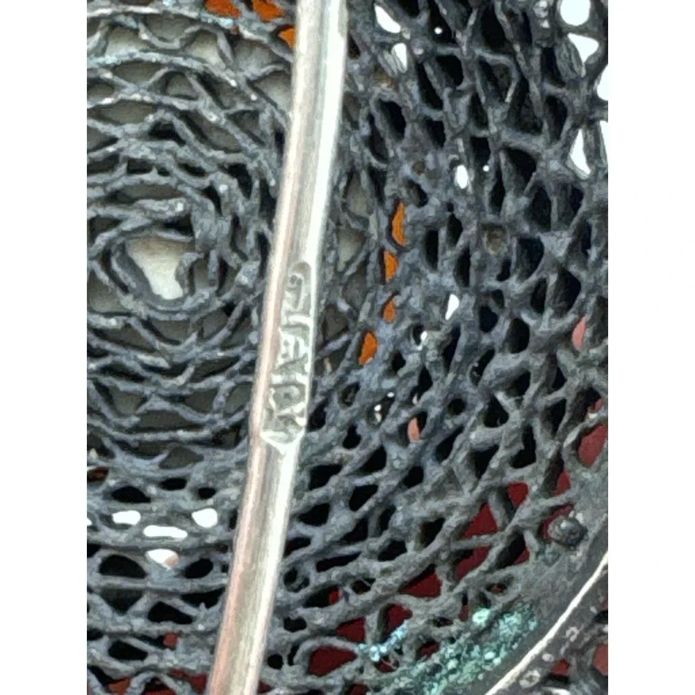 Vintage Egyptian Silver Filigree Carnelian Brooch Pendant Handmade Lotus Jewelry